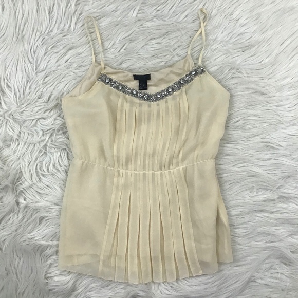 J. Crew Tops - J. Crew 2 Cream Beaded Rhinestone Pleated Tank Top